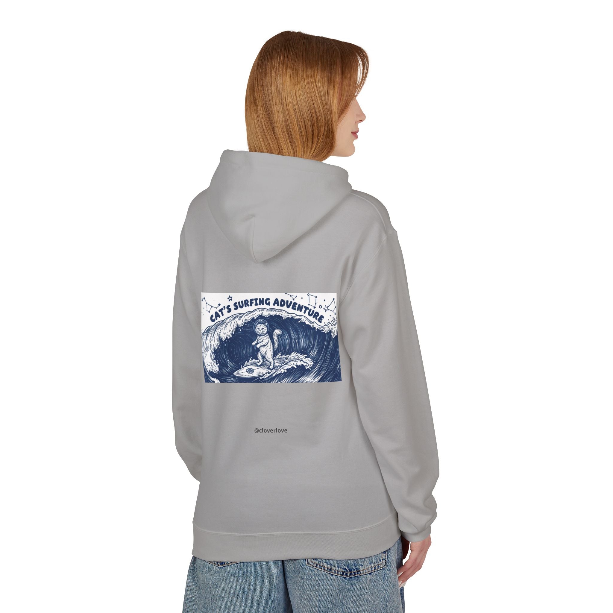 Katzen-Surf-Abenteuer Hoodie | Vintage Meeres-Grafik Sweatshirt