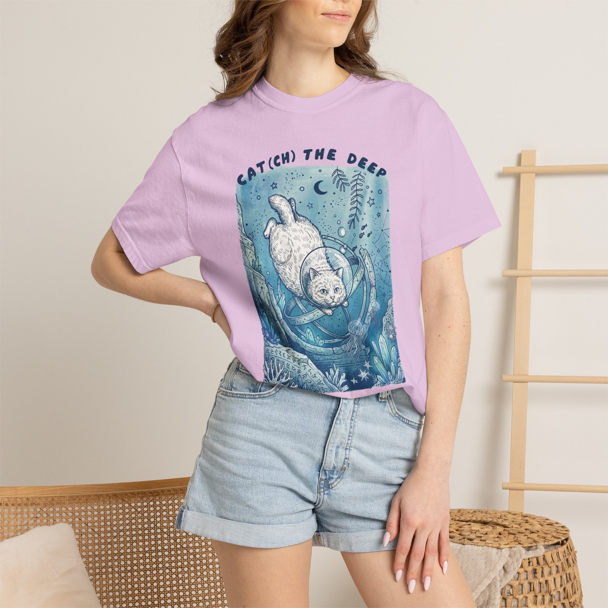 Cat Diver T-Shirt - Deep Sea Cat Explorer Graphic Tee, Ocean Fantasy Shirt for Cat Lovers