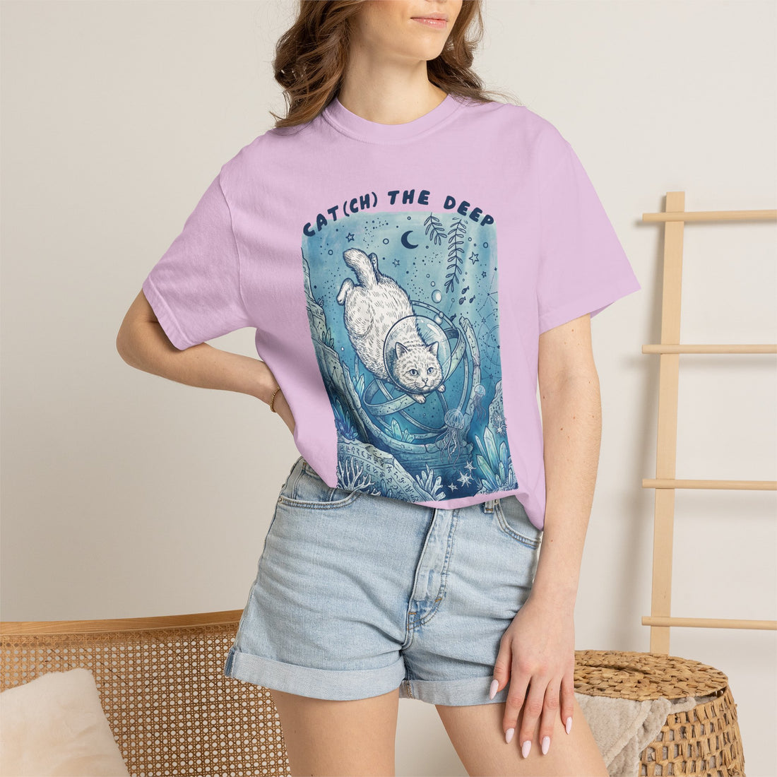 Cat Diver T-Shirt - Deep Sea Cat Explorer Graphic Tee, Ocean Fantasy Shirt for Cat Lovers