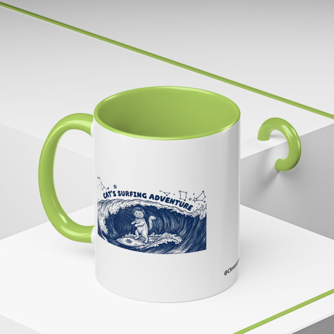 Cat's Surfing Adventure Ocean Wave Mug - Cute Cat Lover Coffee Cup