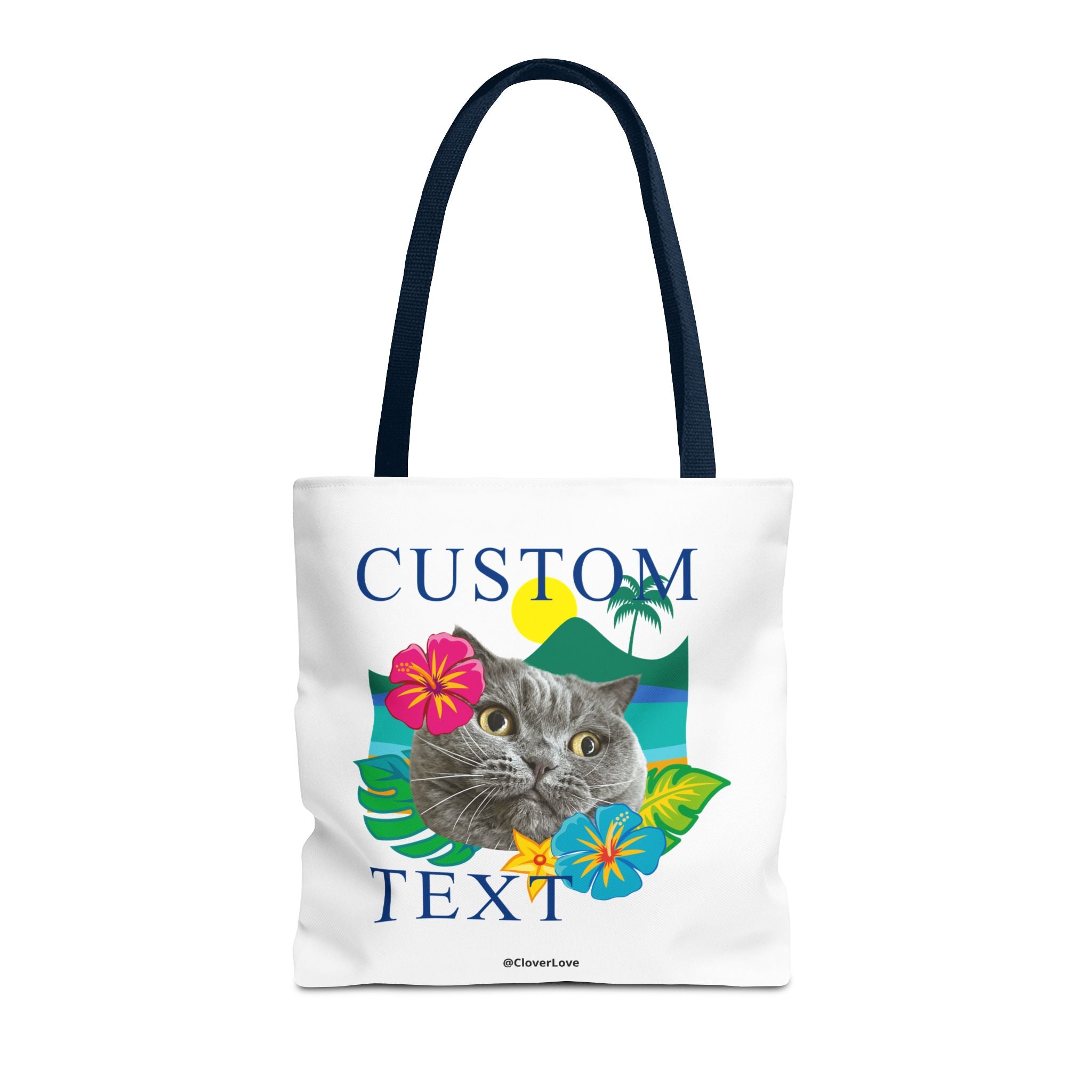 Tropical Cat Tote Bag | Personalized Pet Photo Canvas Bag