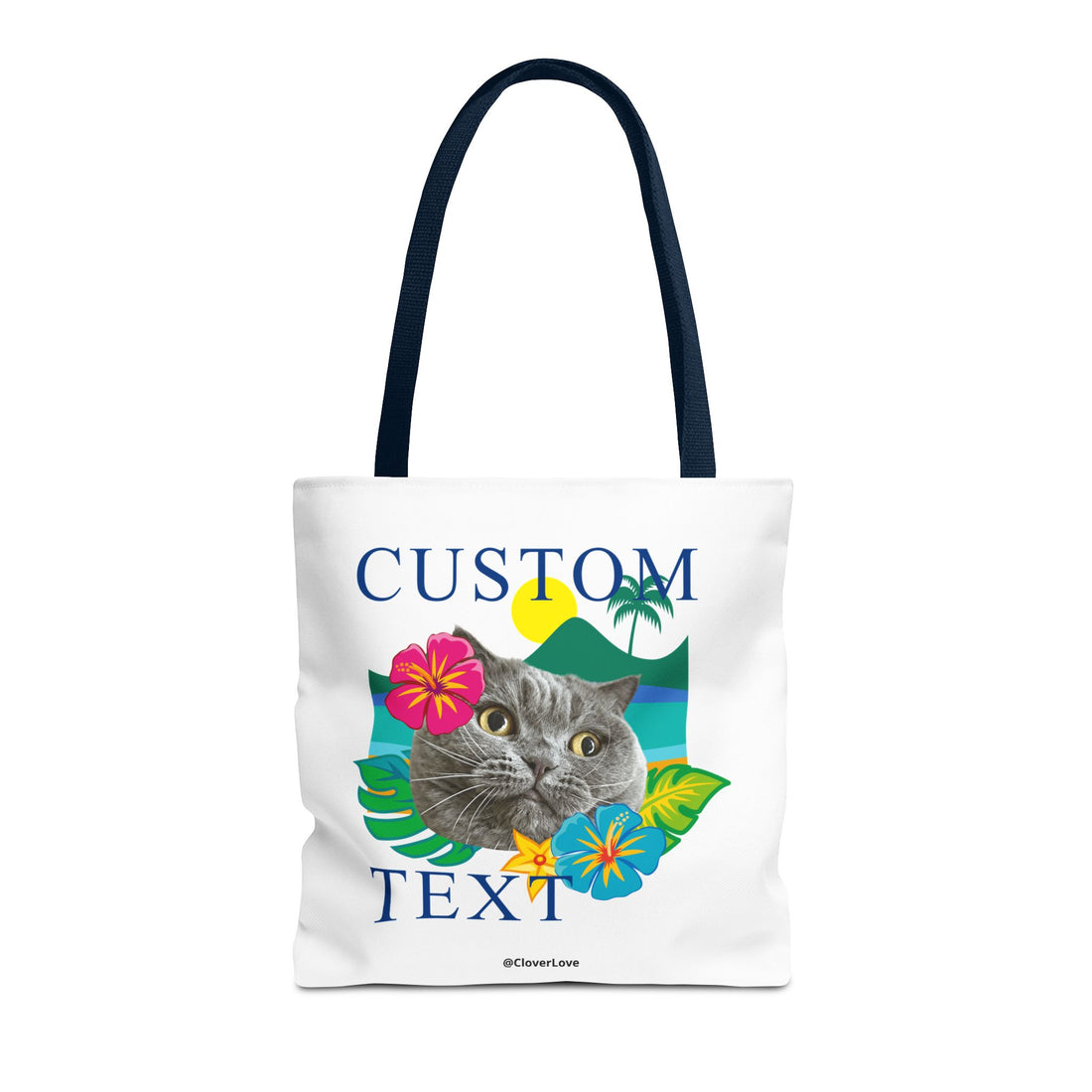Tropical Cat Tote Bag | Personalized Pet Photo Canvas Bag