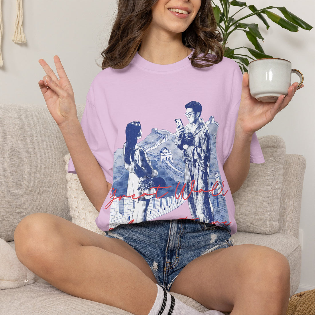 Custom Great Wall Travel Memory T-Shirt - Couple Vacation Gift