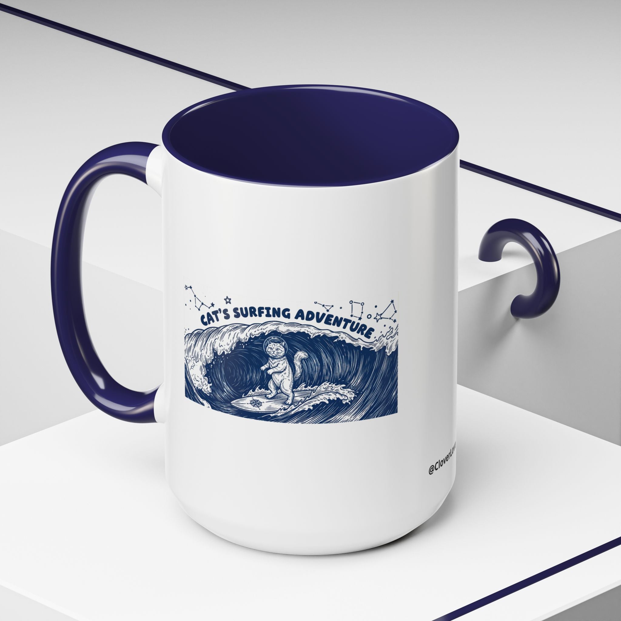 Cat's Surfing Adventure Ocean Wave Mug - Cute Cat Lover Coffee Cup