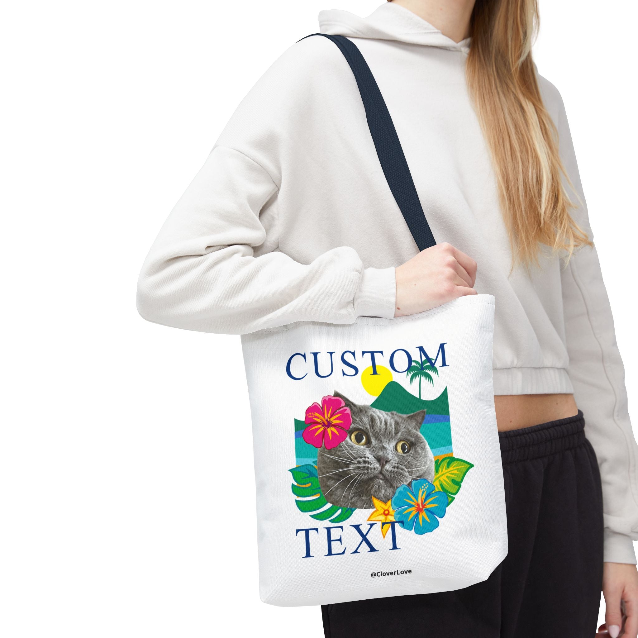 Tropical Cat Tote Bag | Personalized Pet Photo Canvas Bag