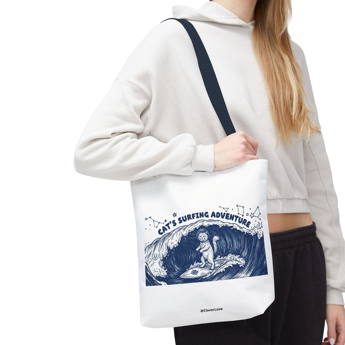 Cat's Surfing Adventure Tote Bag | Vintage Ocean Graphic Canvas Bag