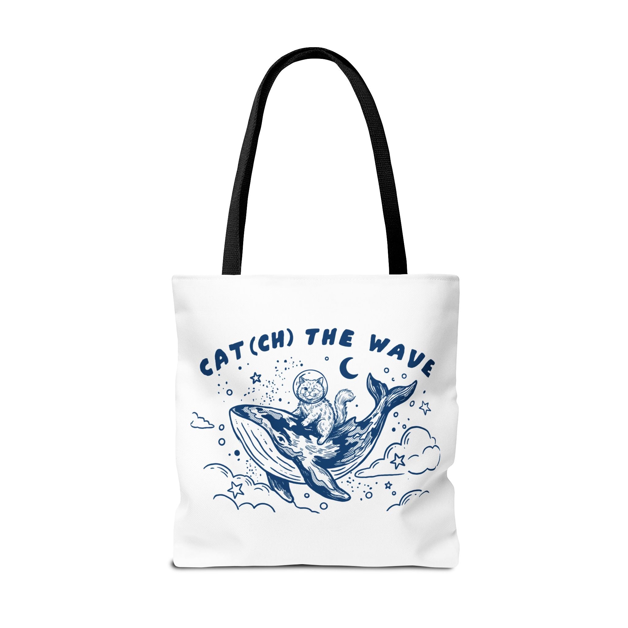 Cat Whale Adventure Tote Bag | Vintage Ocean Graphic Canvas Bag
