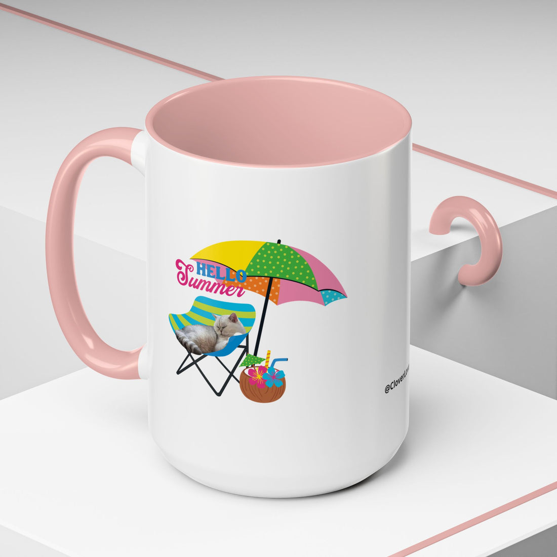 Personalized Summer Cat Mug | Custom Pet Portrait Coffee Cup