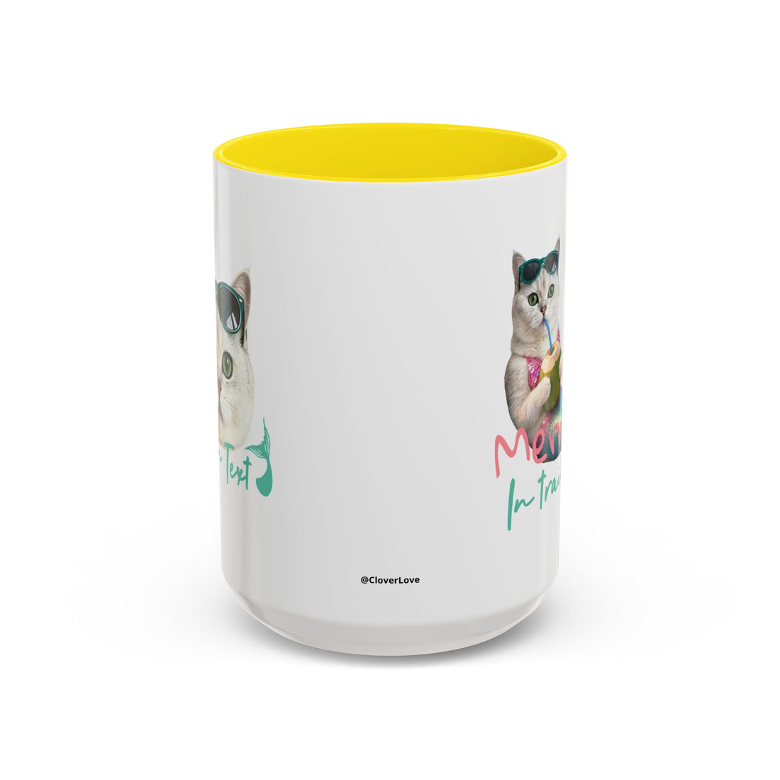 Meerjungfrauenkatze Sommer Tasse | Personalisierte Katzenkaffeetasse mit individuellem Text