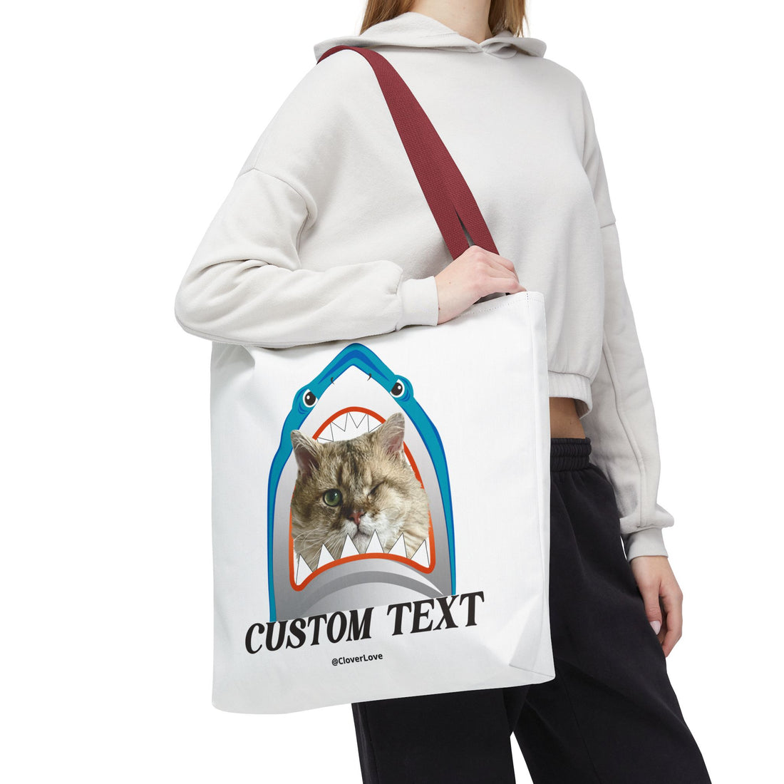 Funny Cat Tote Bag | Custom Pet Photo Shark Summer Bag