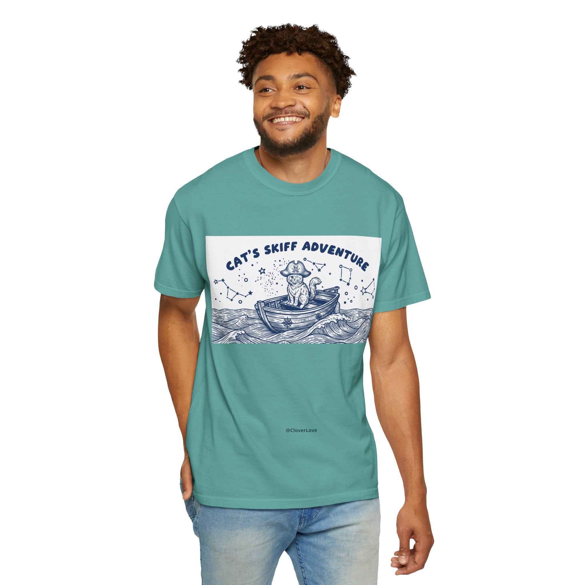 Cat’s Skiff Adventure T-Shirt - Vintage Ocean Boat Graphic Tee for Cat Lovers