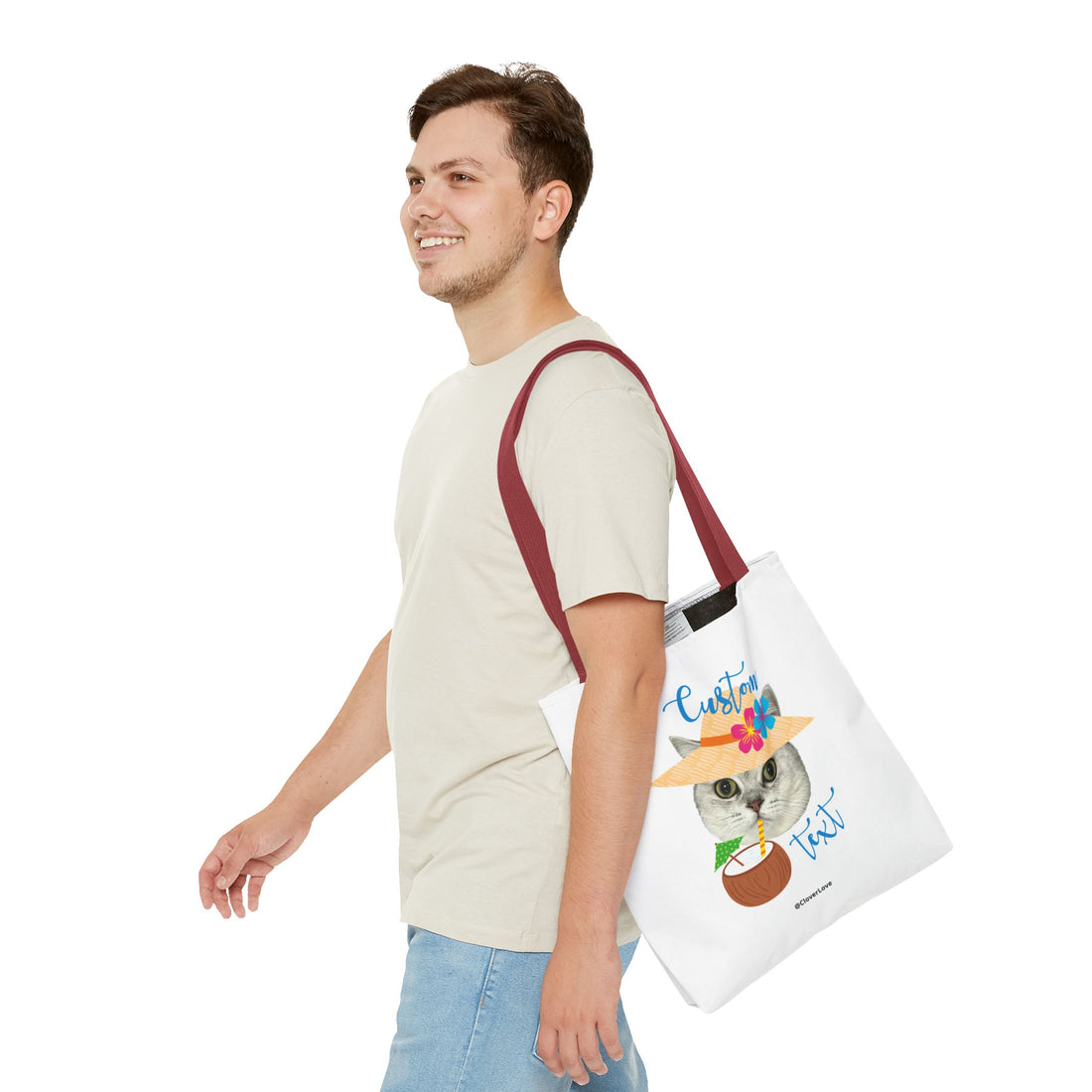 Summer Cat Tote Bag | Personalized Pet Photo Canvas Bag