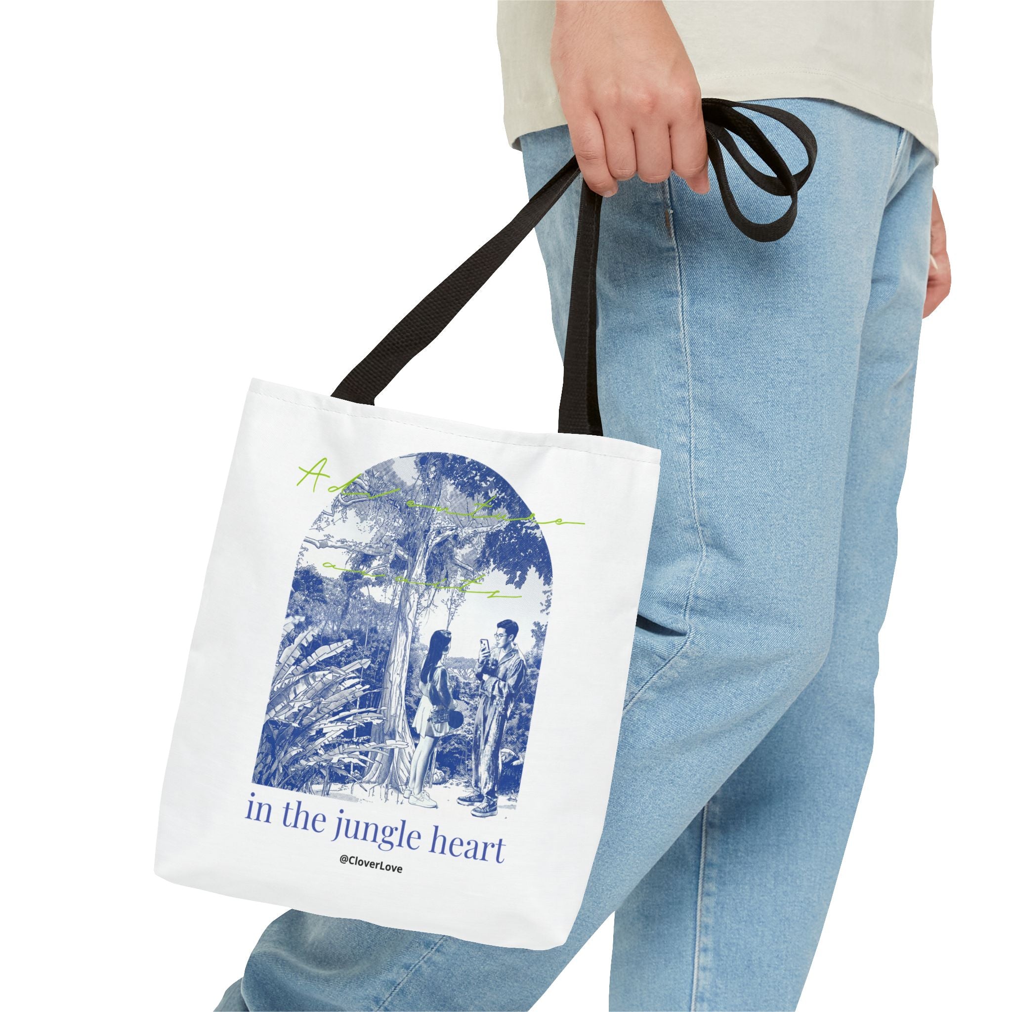 In The Jungle Heart Travel Tote Bag | Vintage Jungle Adventure Canvas Tote Bag