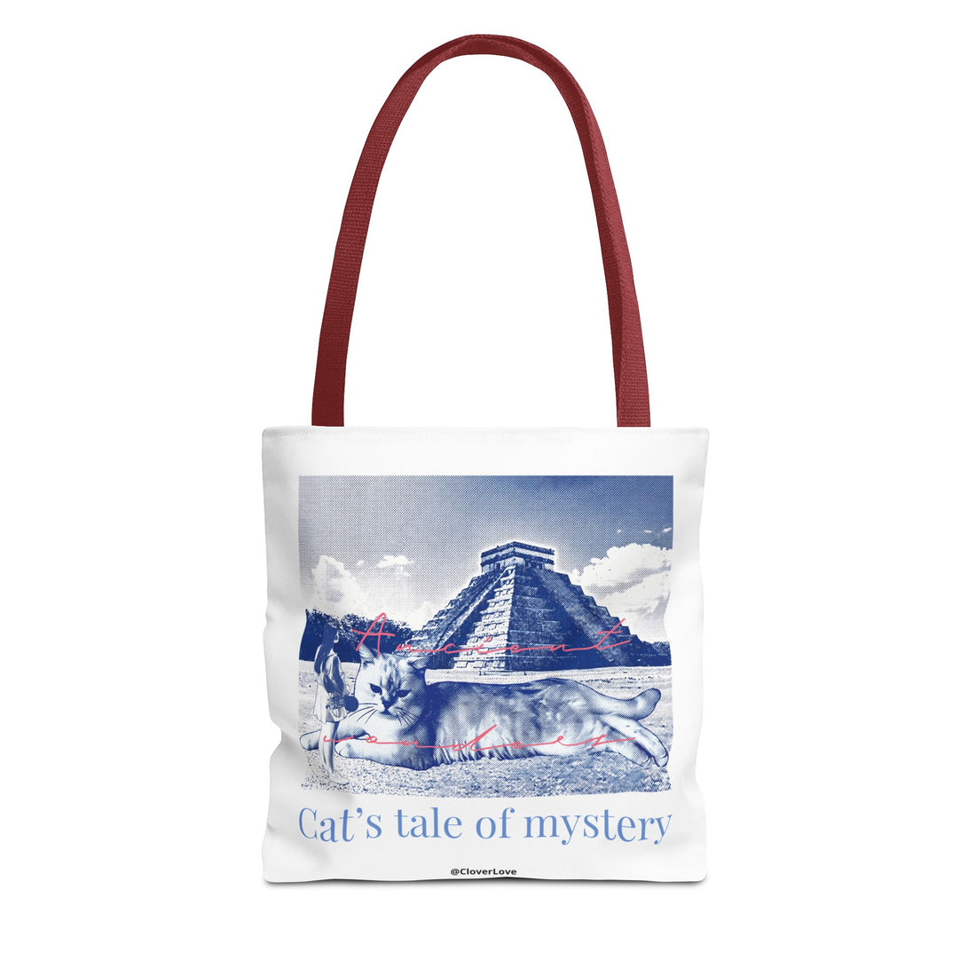 Cat’s Tale of Mystery Travel Tote Bag | Vintage Mexico Pyramid Cat Canvas Tote Bag