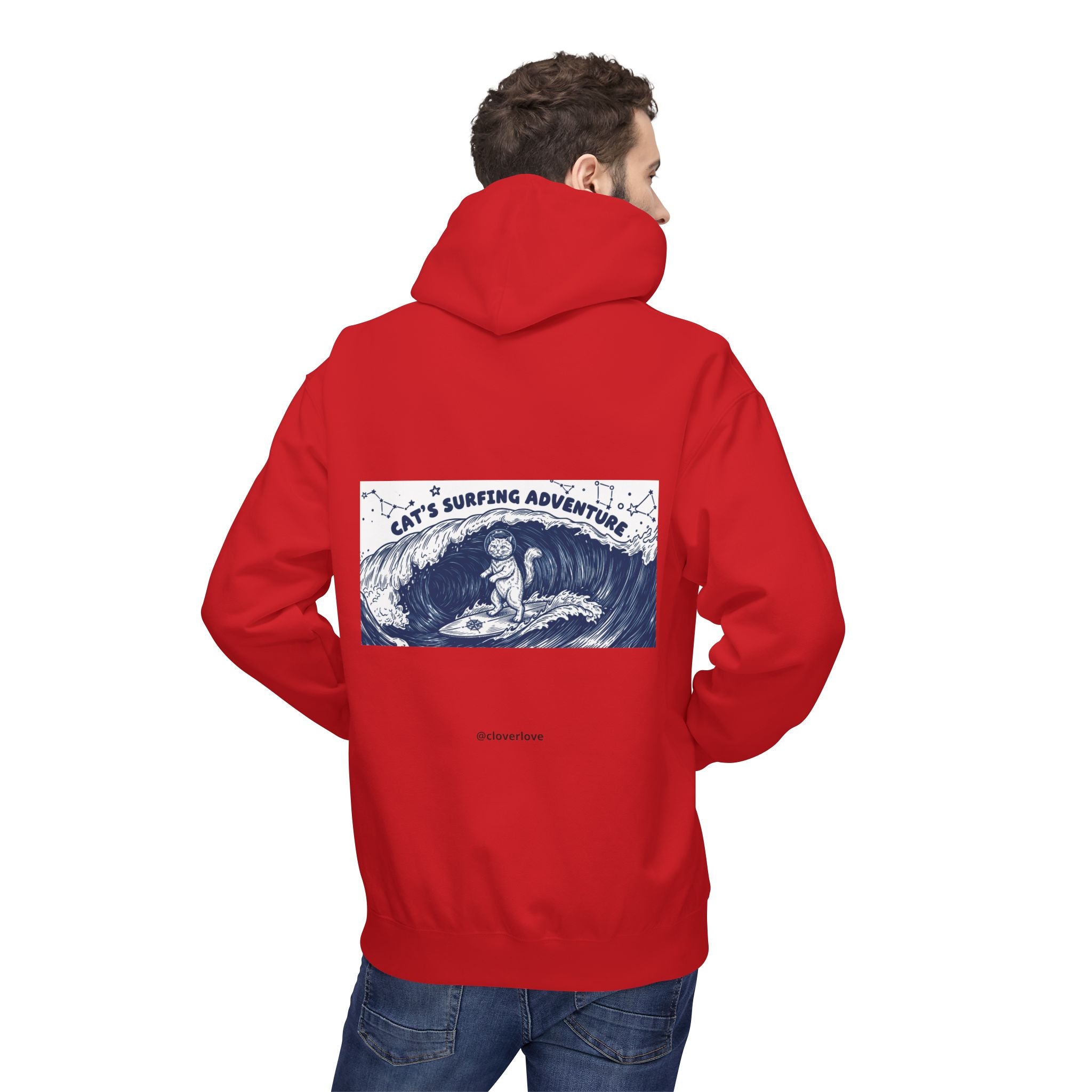 Katzen-Surf-Abenteuer Hoodie | Vintage Meeres-Grafik Sweatshirt