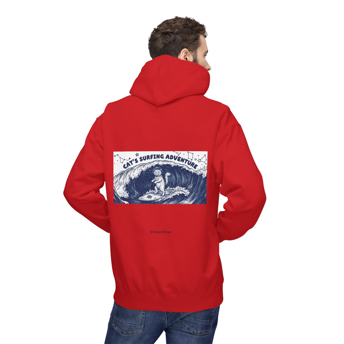 Katzen-Surf-Abenteuer Hoodie | Vintage Meeres-Grafik Sweatshirt