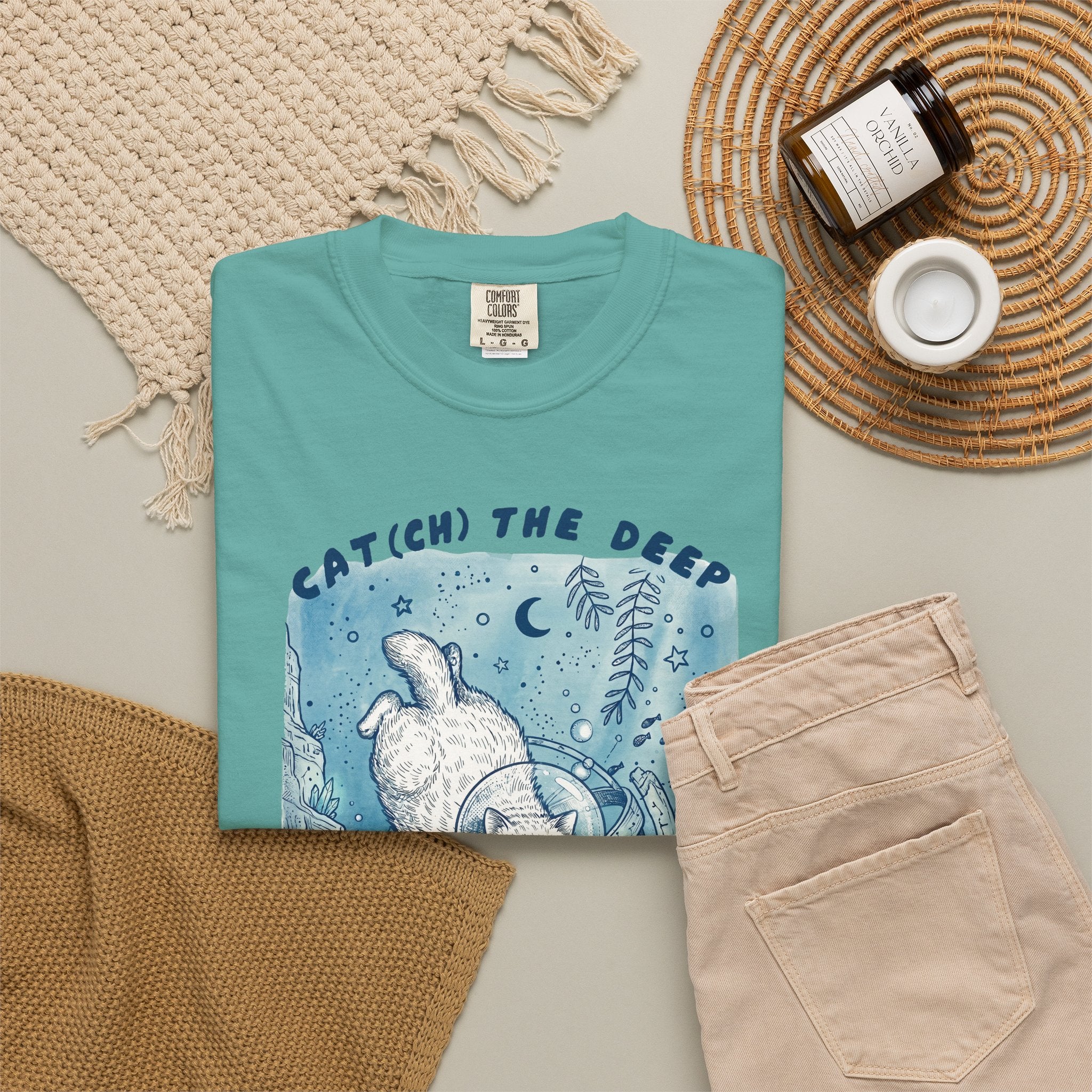 Cat Diver T-Shirt - Deep Sea Cat Explorer Graphic Tee, Ocean Fantasy Shirt for Cat Lovers
