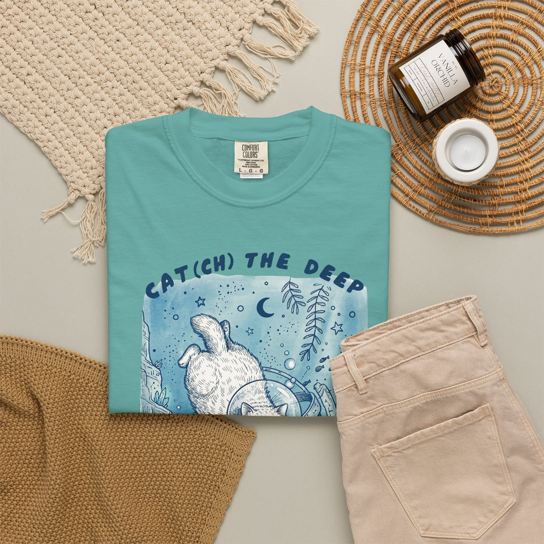Cat Diver T-Shirt - Deep Sea Cat Explorer Graphic Tee, Ocean Fantasy Shirt for Cat Lovers