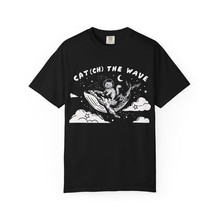 Cat Riding Whale T-Shirt - Fantasy Ocean Adventure Graphic Tee for Cat Lovers