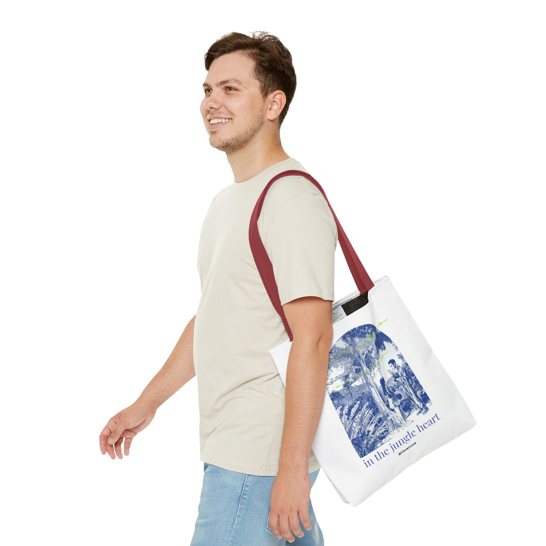 In The Jungle Heart Travel Tote Bag | Vintage Jungle Adventure Canvas Tote Bag