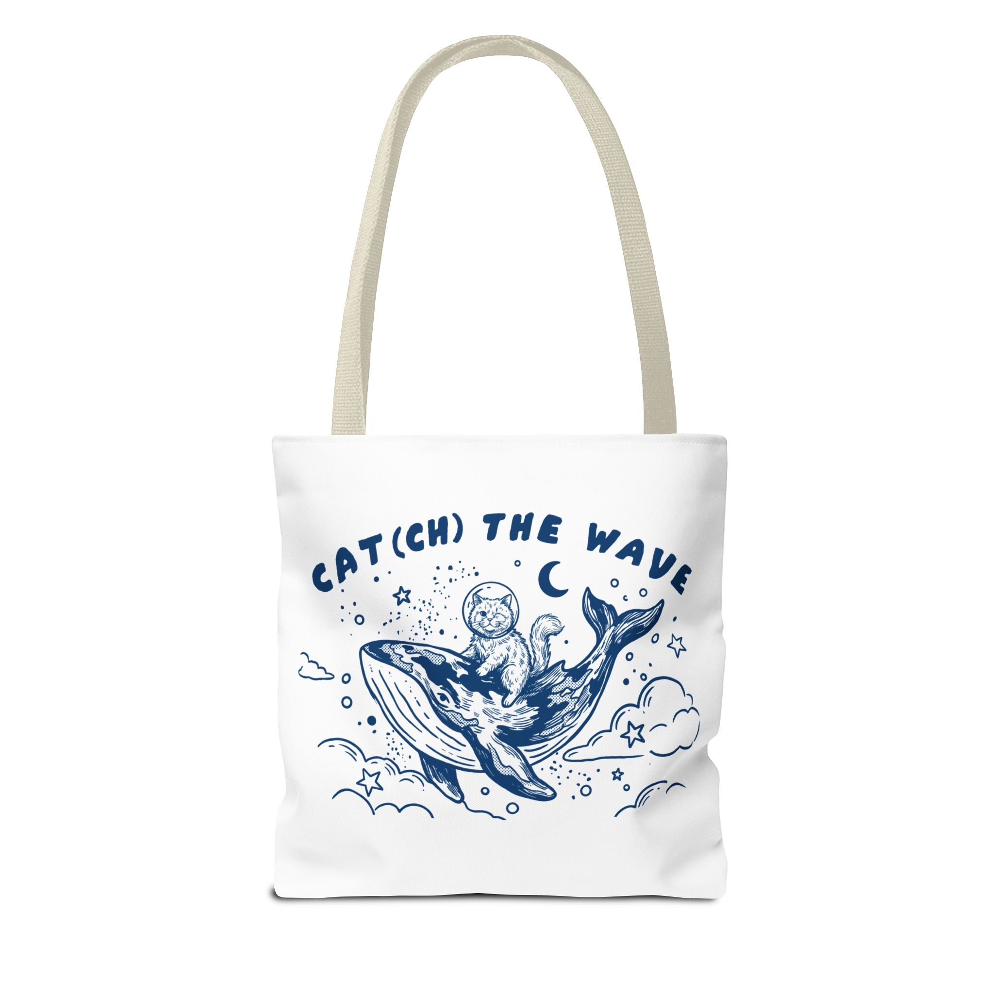 Cat Whale Adventure Tote Bag | Vintage Ocean Graphic Canvas Bag