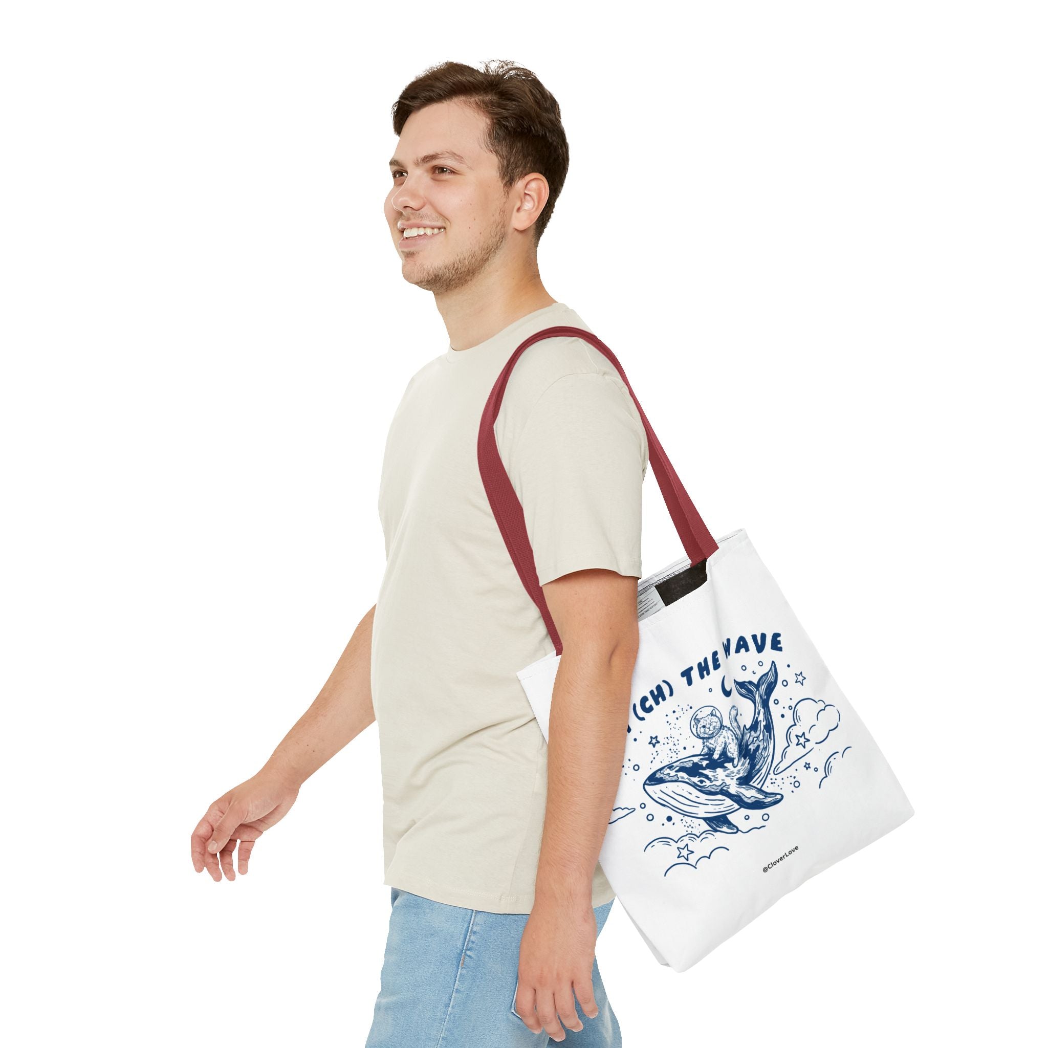 Cat Whale Adventure Tote Bag | Vintage Ocean Graphic Canvas Bag