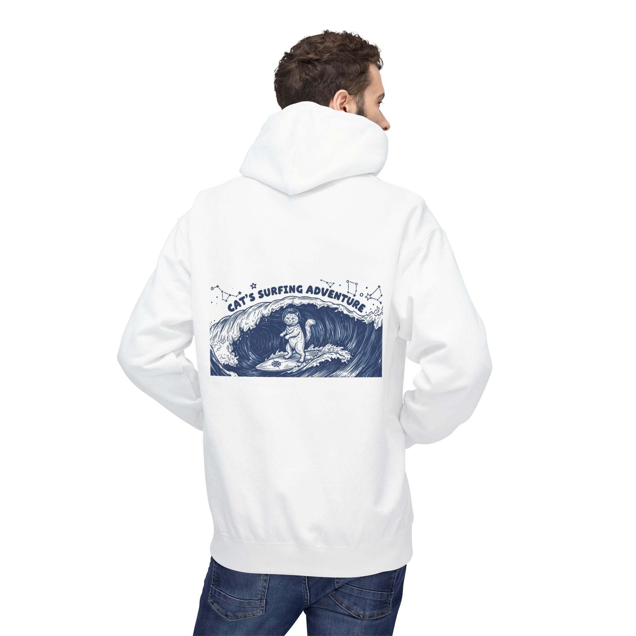 Cat's Surfing Adventure Hoodie | Vintage Ocean Graphic Sweatshirt