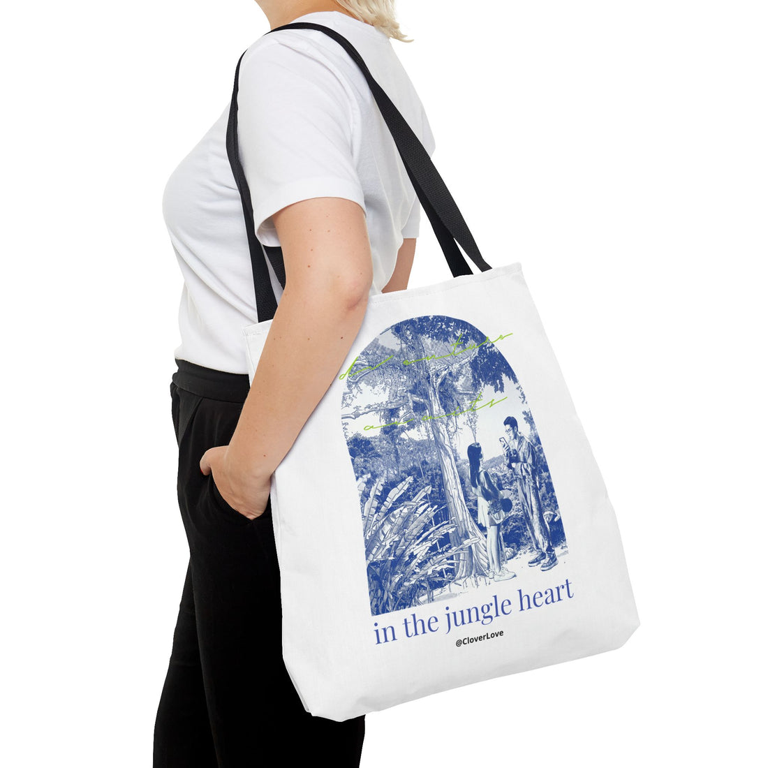 In The Jungle Heart Travel Tote Bag | Vintage Jungle Adventure Canvas Tote Bag