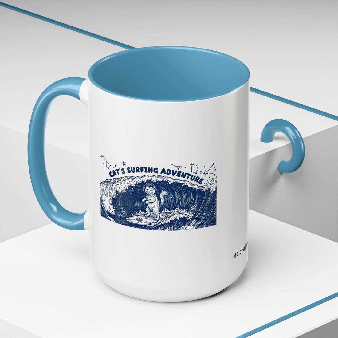 Cat's Surfing Adventure Ocean Wave Mug - Cute Cat Lover Coffee Cup