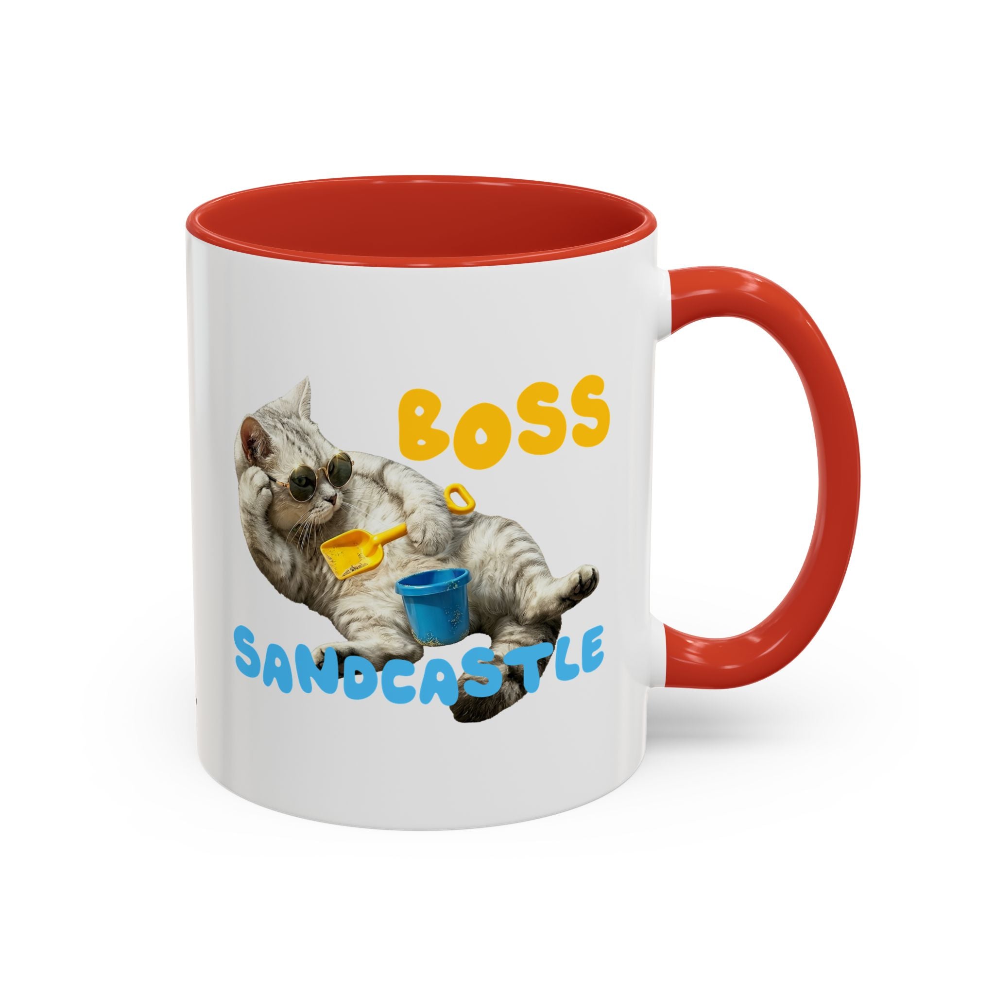 Lustige Sommerkatzen-Tasse | Personalisierte Strandkatzen-Kaffeetasse mit individuellem Text