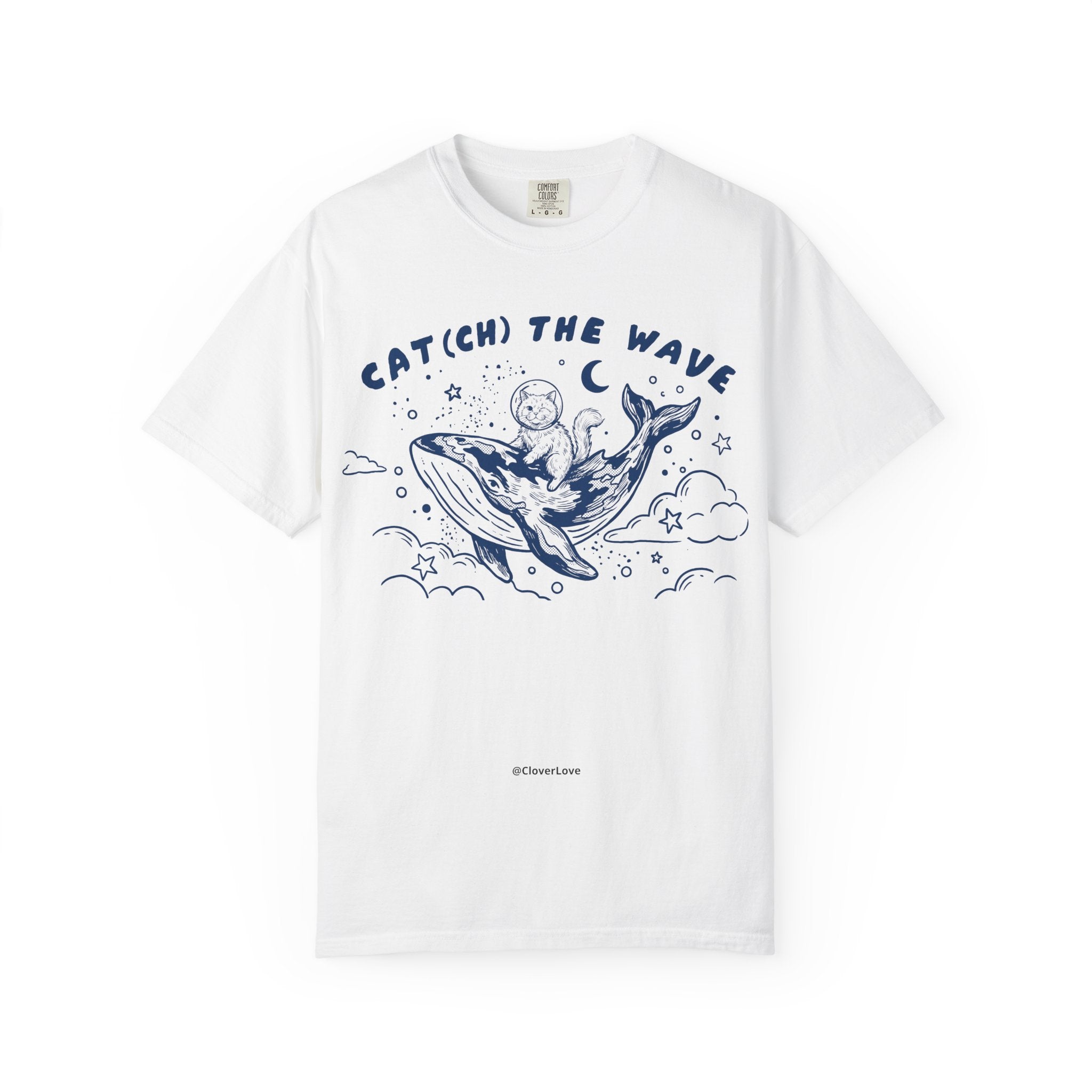 Cat Riding Whale T-Shirt - Cute Ocean Cat Graphic Tee, Fantasy Wave Shirt for Cat Lovers