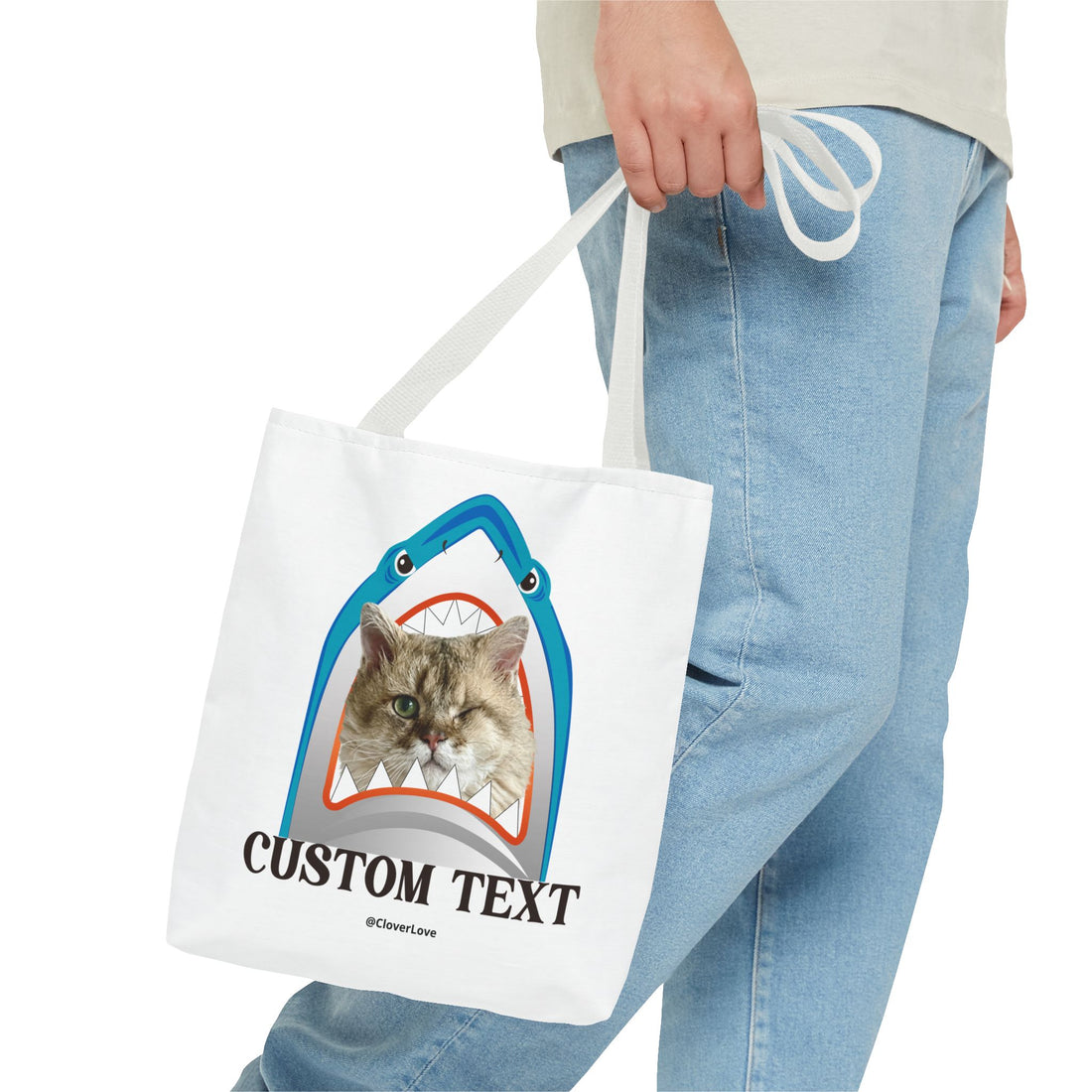 Funny Cat Tote Bag | Custom Pet Photo Shark Summer Bag