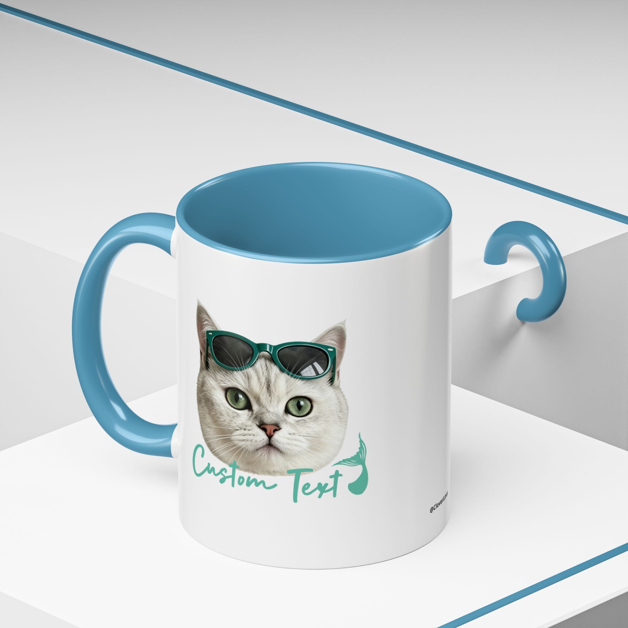 Meerjungfrauenkatze Sommer Tasse | Personalisierte Katzenkaffeetasse mit individuellem Text