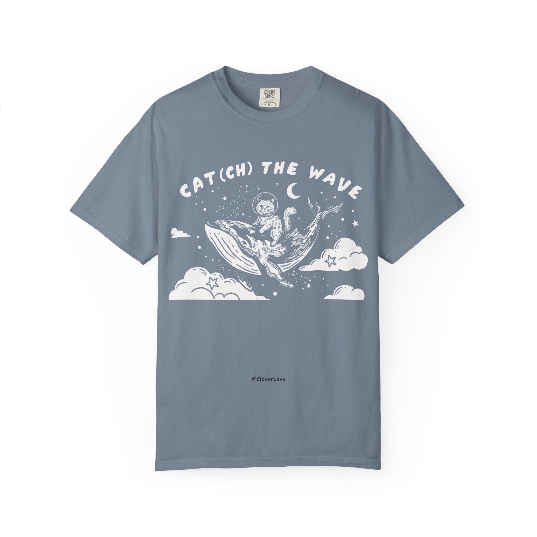 Cat Riding Whale T-Shirt - Fantasy Ocean Adventure Graphic Tee for Cat Lovers