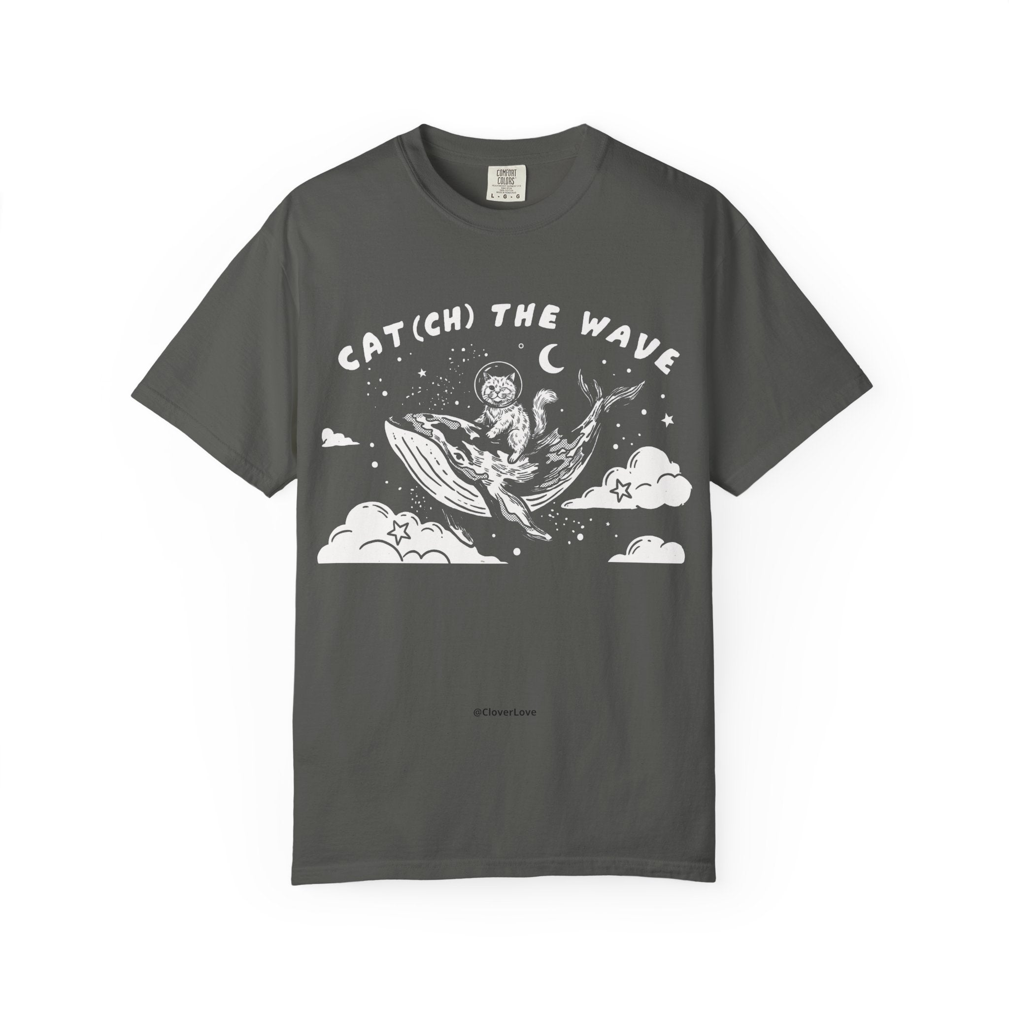 Cat Riding Whale T-Shirt - Fantasy Ocean Adventure Graphic Tee for Cat Lovers