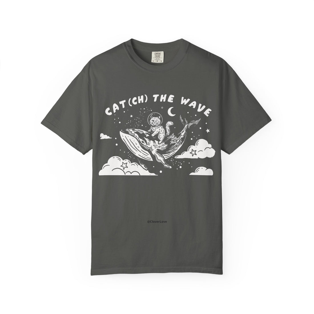 Cat Riding Whale T-Shirt - Fantasy Ocean Adventure Graphic Tee for Cat Lovers