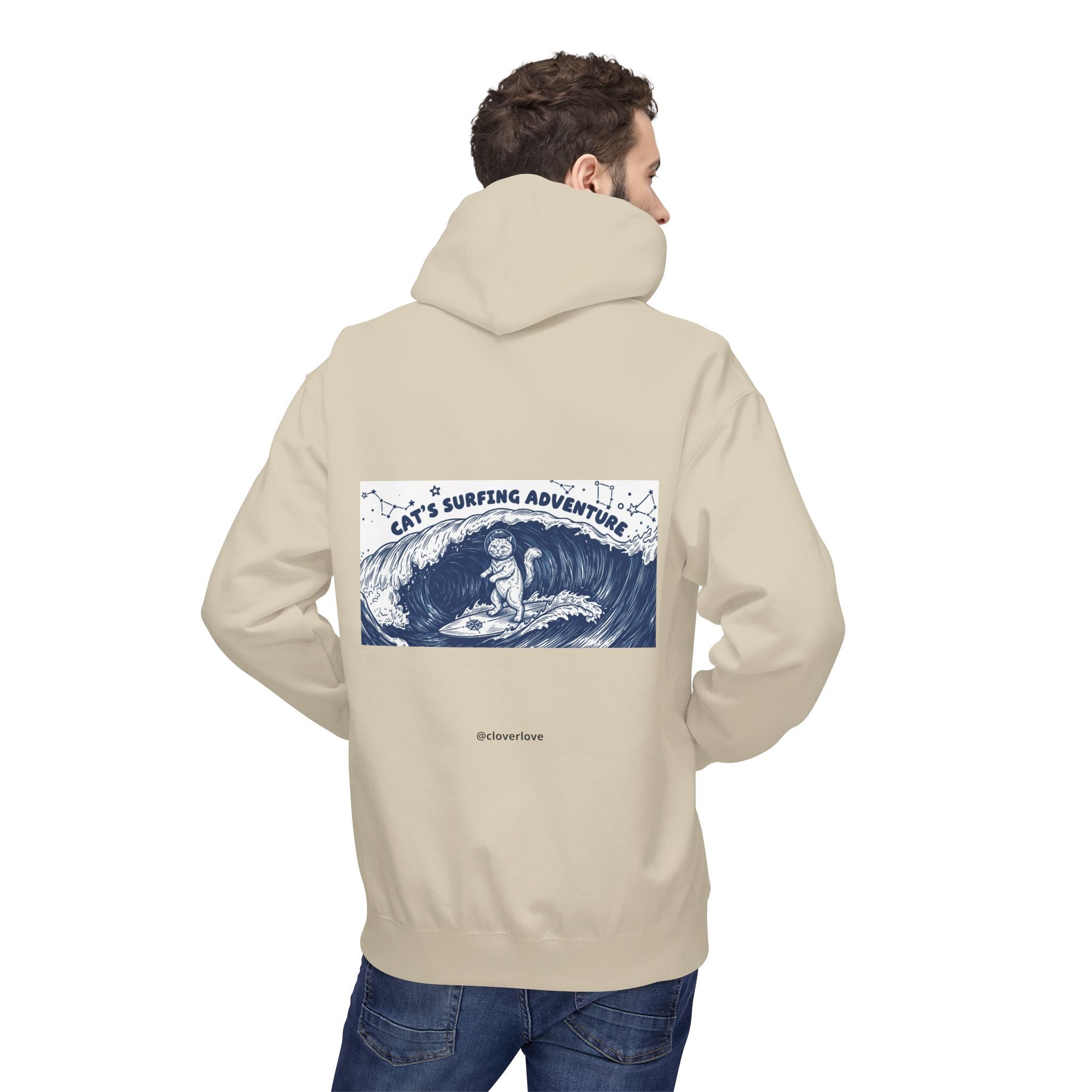 Katzen-Surf-Abenteuer Hoodie | Vintage Meeres-Grafik Sweatshirt