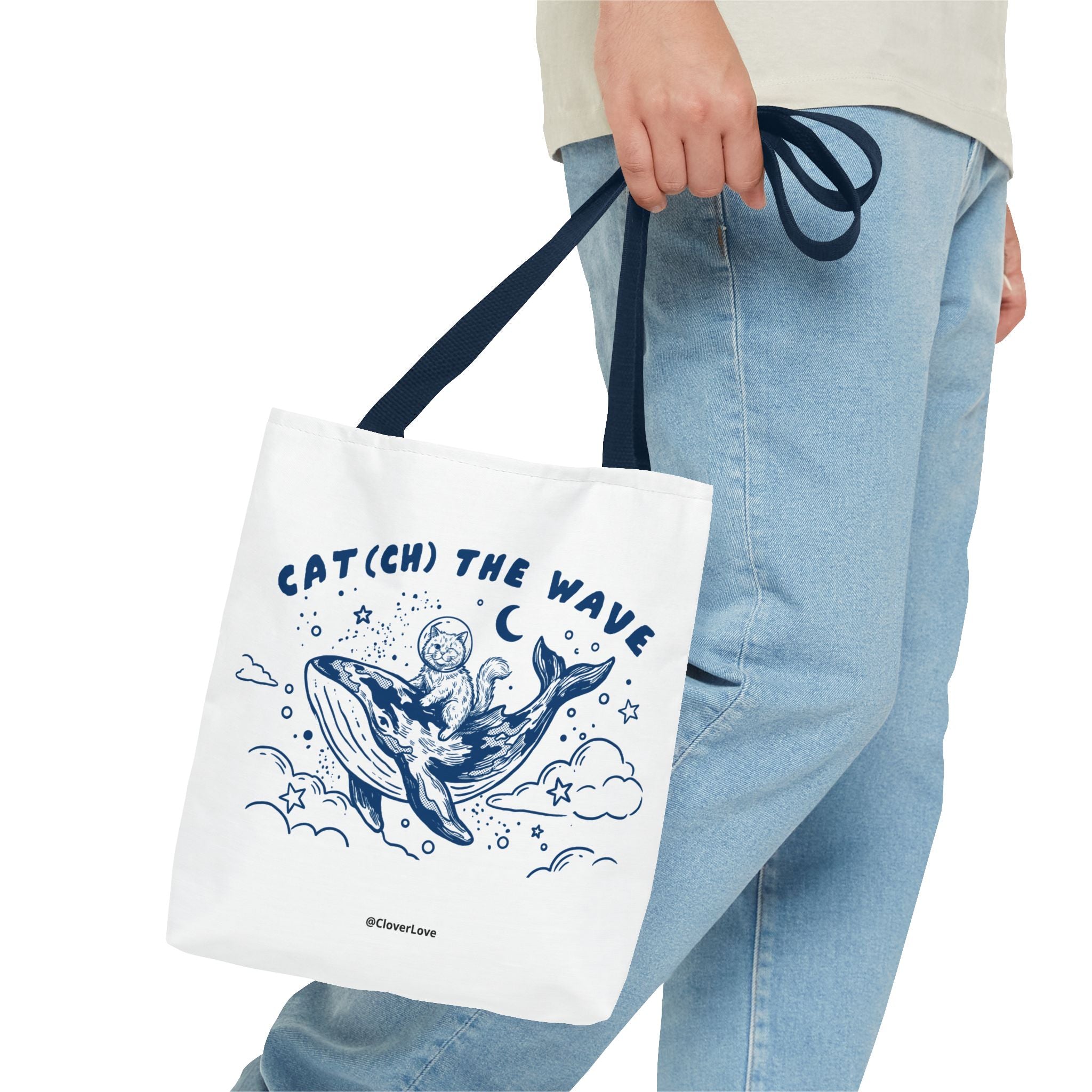 Cat Whale Adventure Tote Bag | Vintage Ocean Graphic Canvas Bag