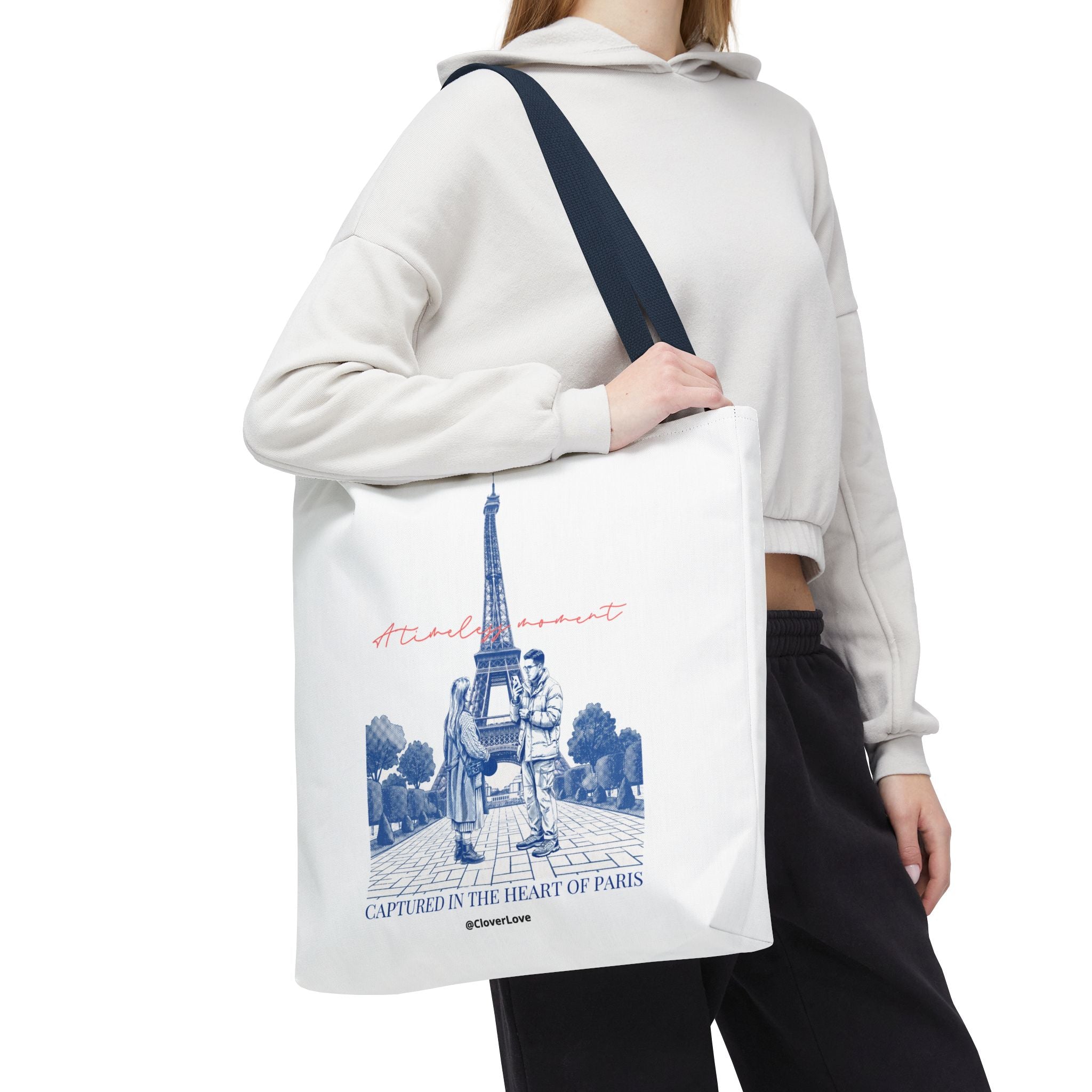 Paris Travel Tote Bag | Vintage Eiffel Tower Couple Canvas Bag