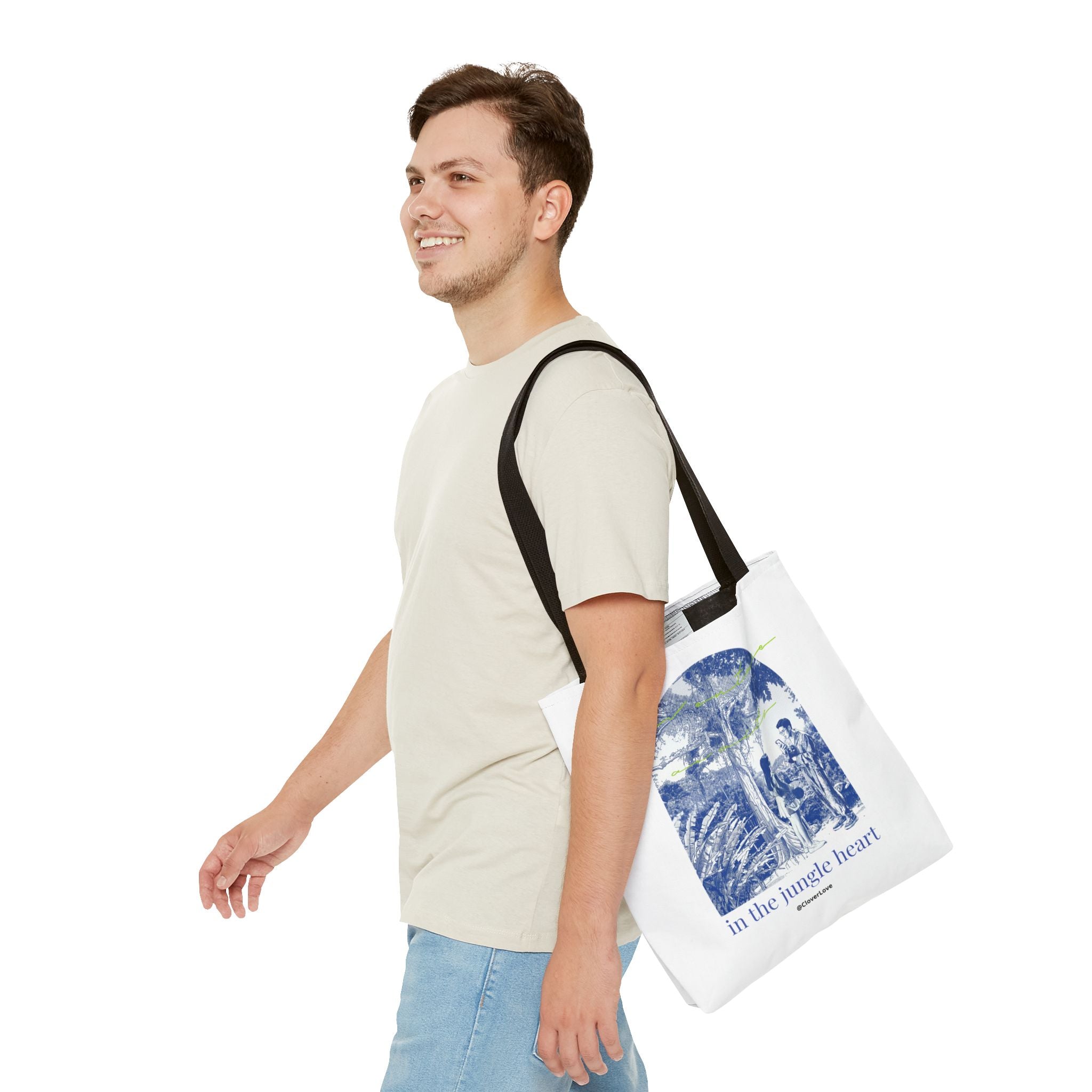In The Jungle Heart Travel Tote Bag | Vintage Jungle Adventure Canvas Tote Bag