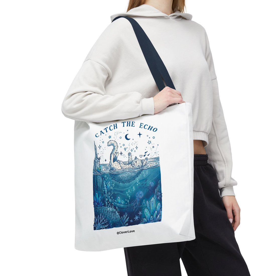 Cat Ocean Adventure Tote Bag | Vintage Underwater Graphic Canvas Bag