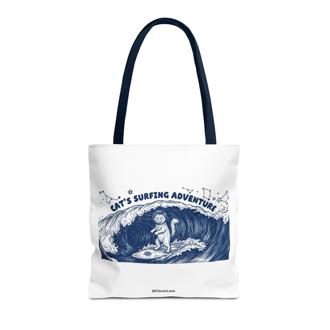 Cat's Surfing Adventure Tote Bag | Vintage Ocean Graphic Canvas Bag