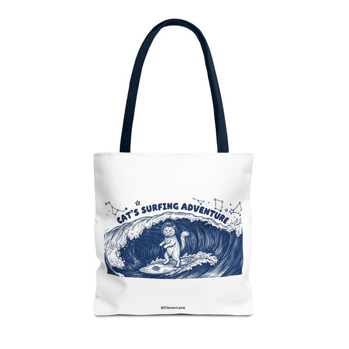 Cat's Surfing Adventure Tote Bag | Vintage Ocean Graphic Canvas Bag