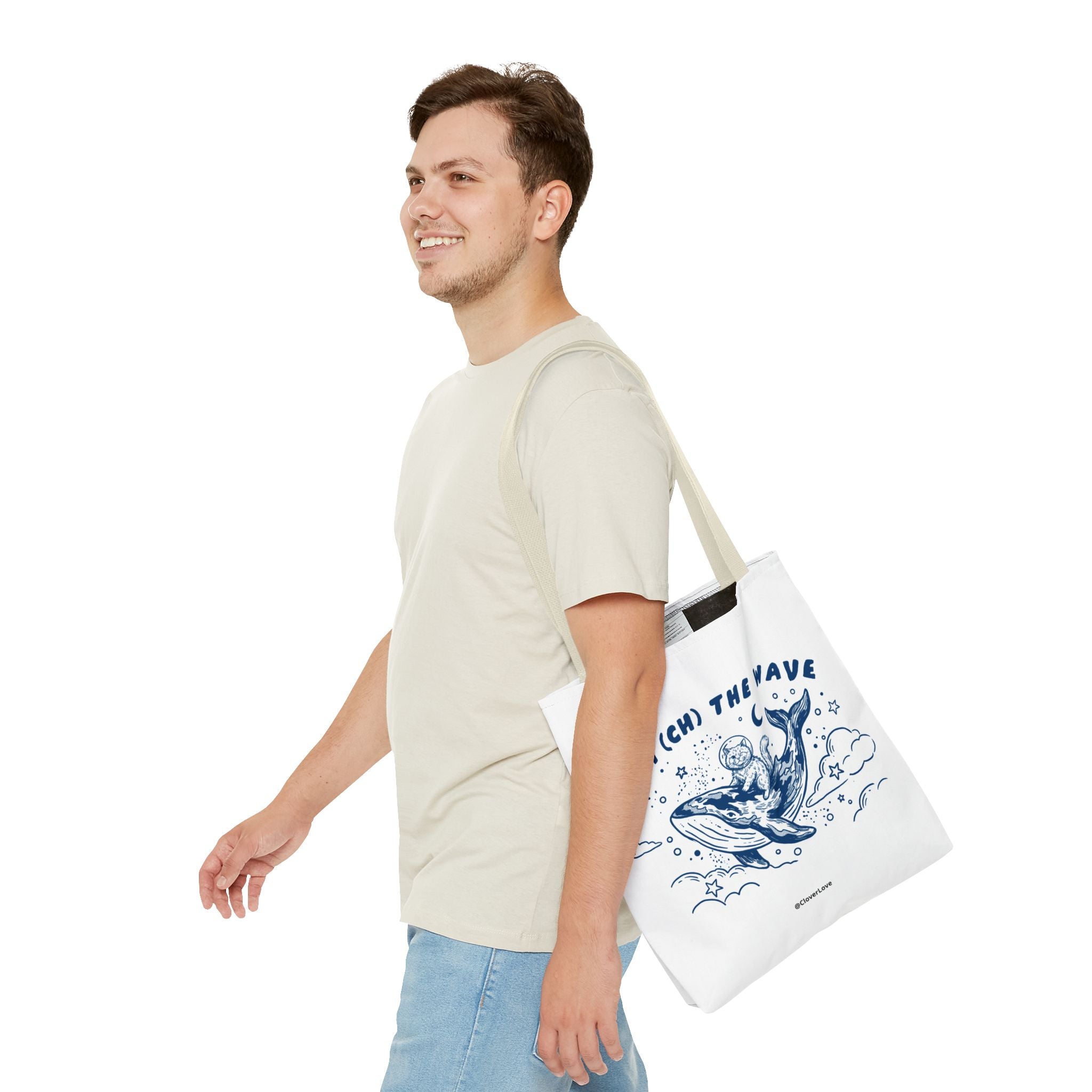 Cat Whale Adventure Tote Bag | Vintage Ocean Graphic Canvas Bag