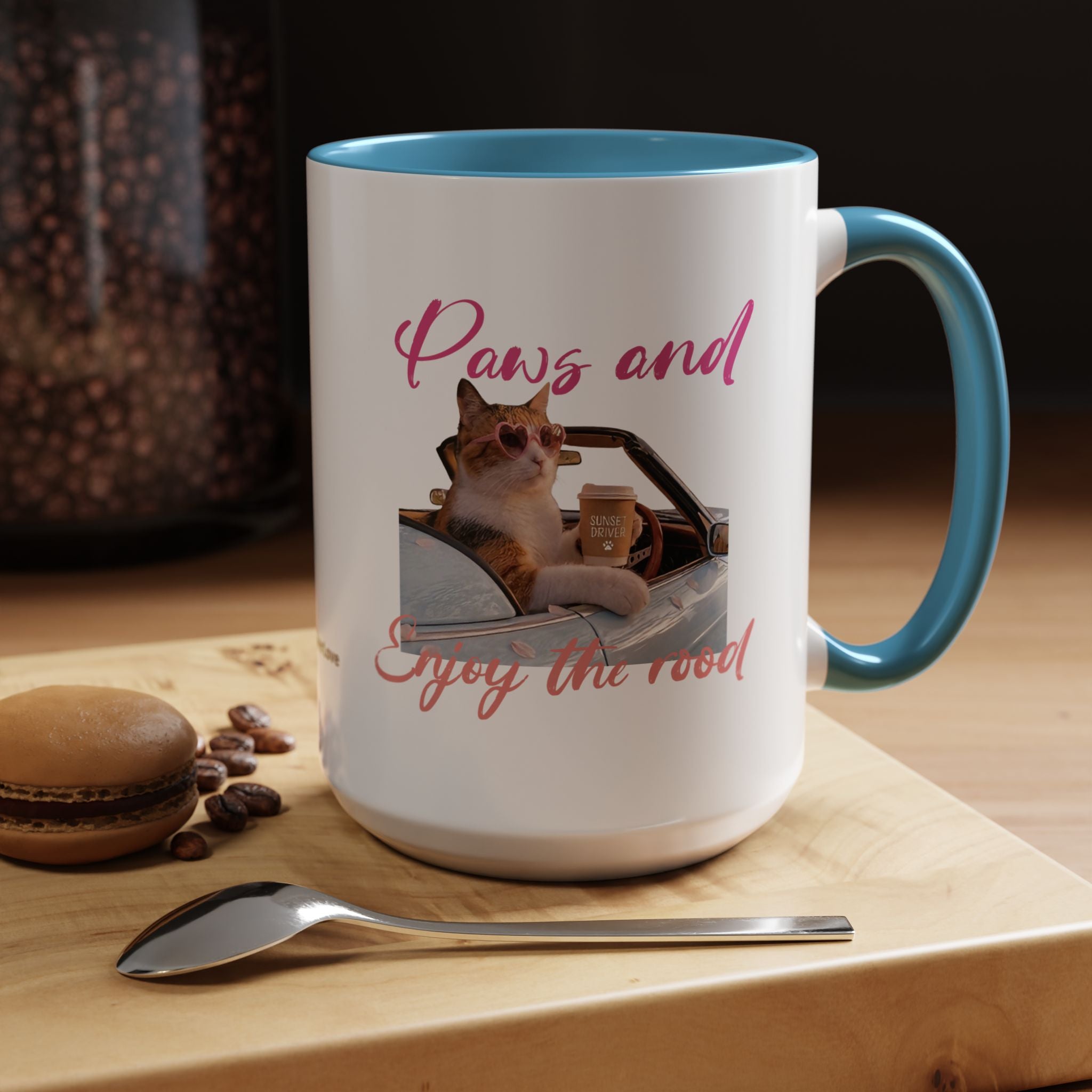 Road Trip Cat Mug | Personalized Summer Cat Coffee Cup With Custom Text
