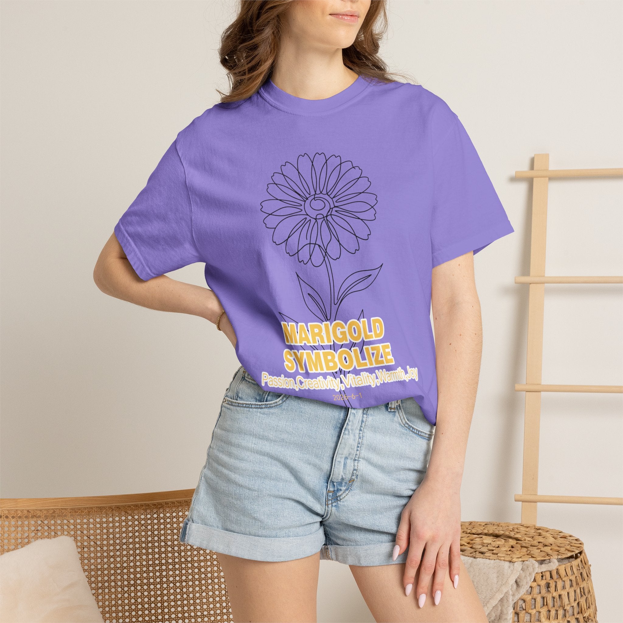 Marigold Flower T-Shirt - Botanical Graphic Shirt for Flower Lovers