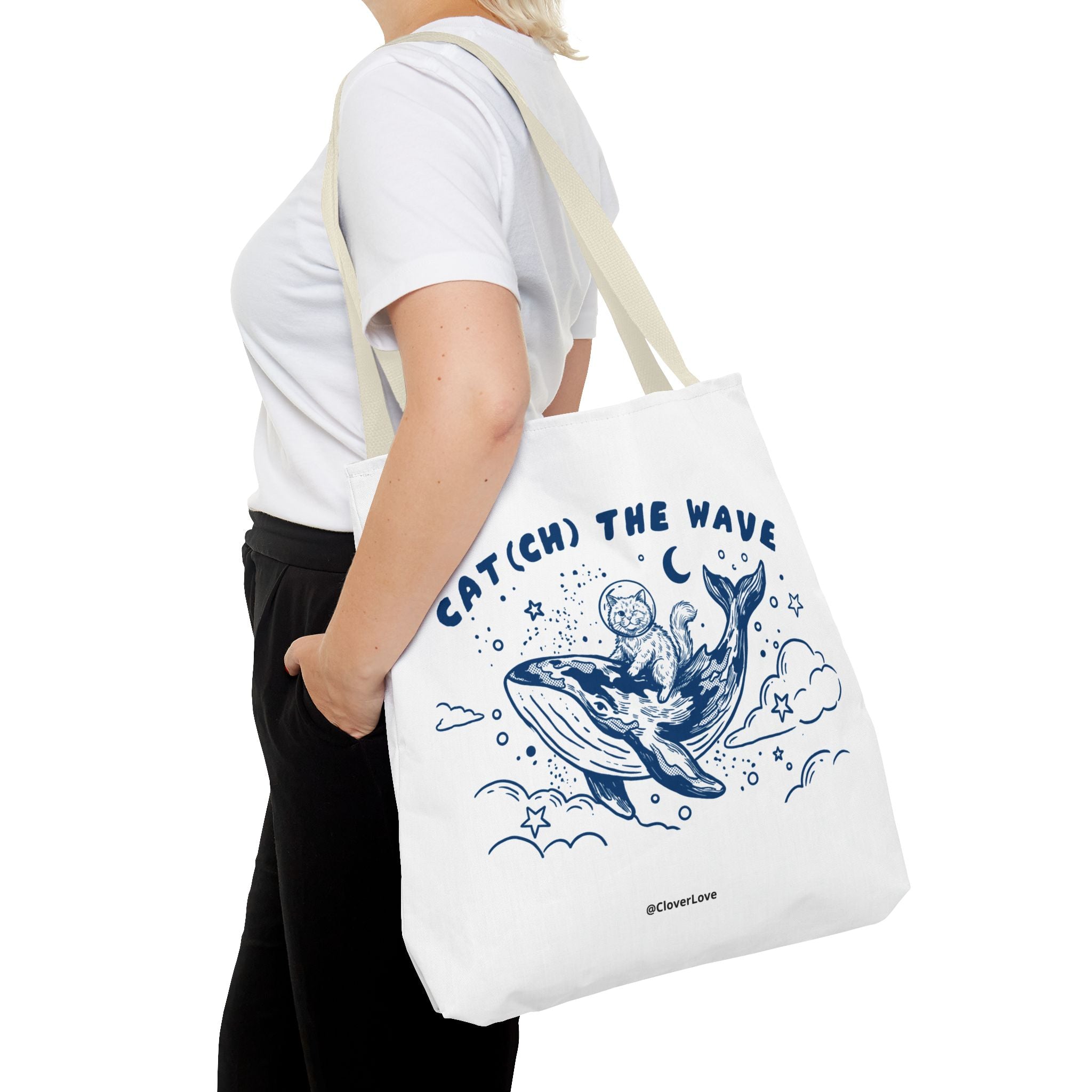 Cat Whale Adventure Tote Bag | Vintage Ocean Graphic Canvas Bag