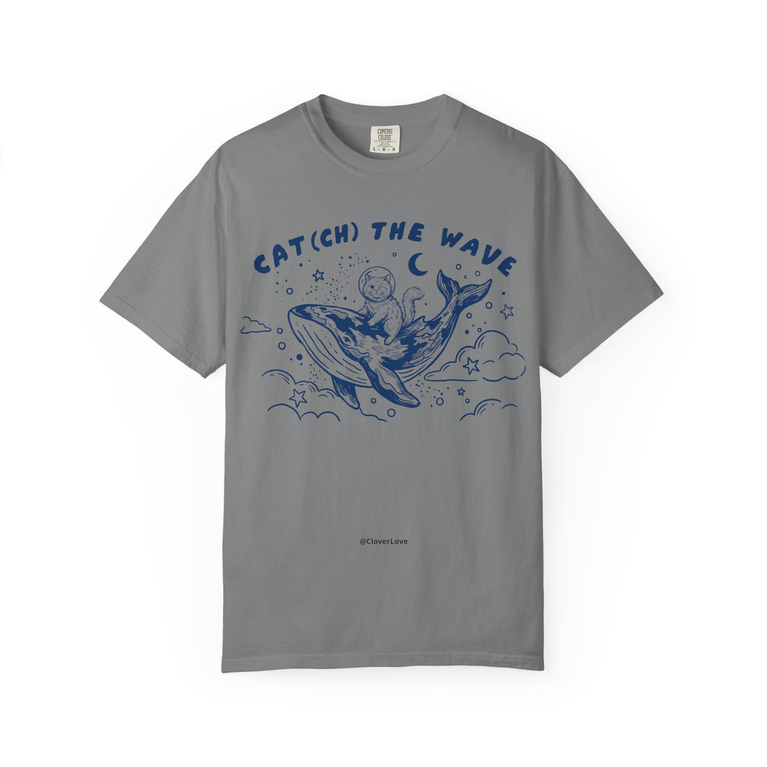 Cat Riding Whale T-Shirt - Cute Ocean Cat Graphic Tee, Fantasy Wave Shirt for Cat Lovers