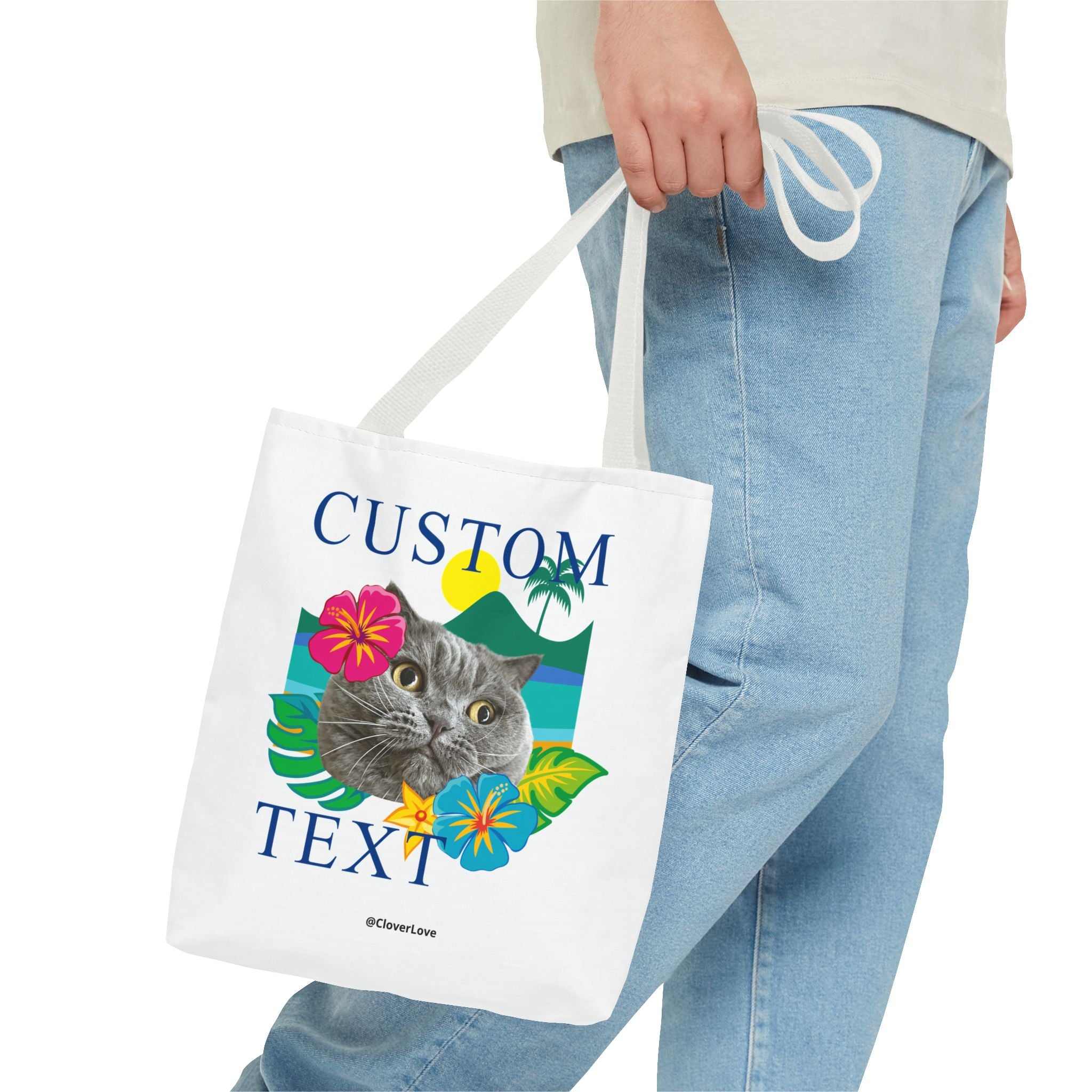 Tropical Cat Tote Bag | Personalized Pet Photo Canvas Bag