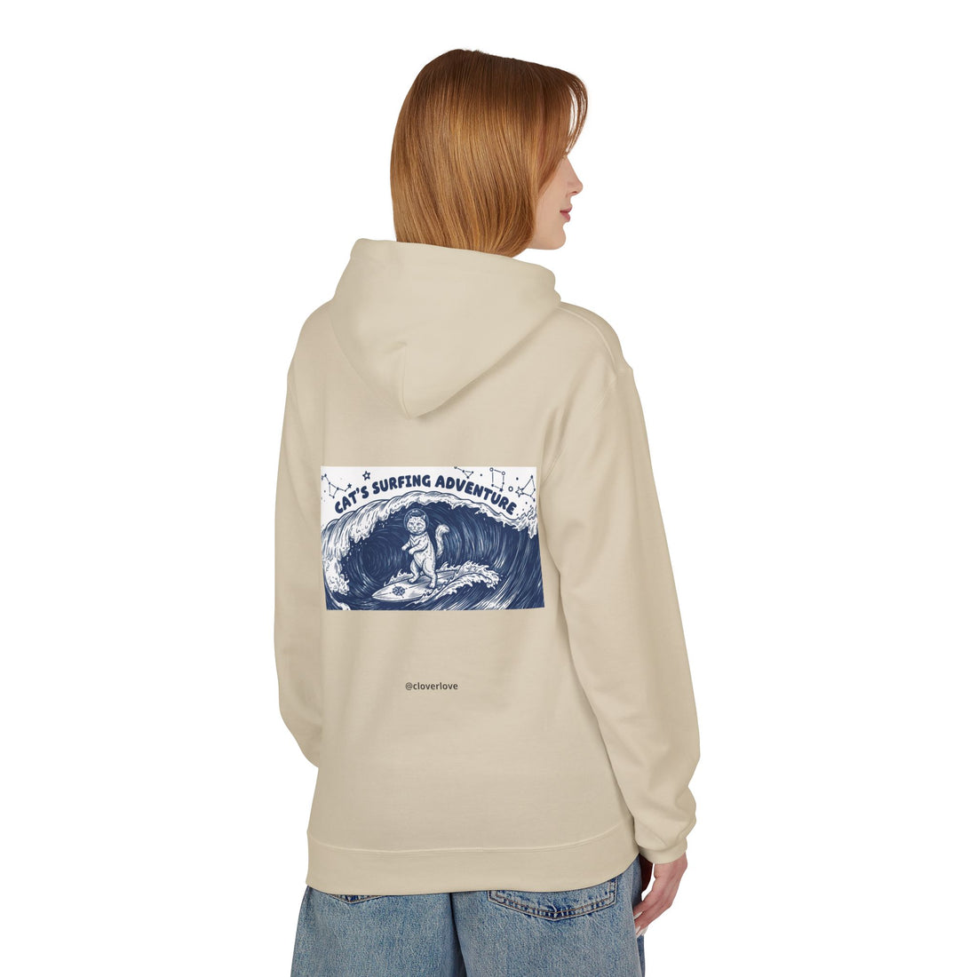 Katzen-Surf-Abenteuer Hoodie | Vintage Meeres-Grafik Sweatshirt